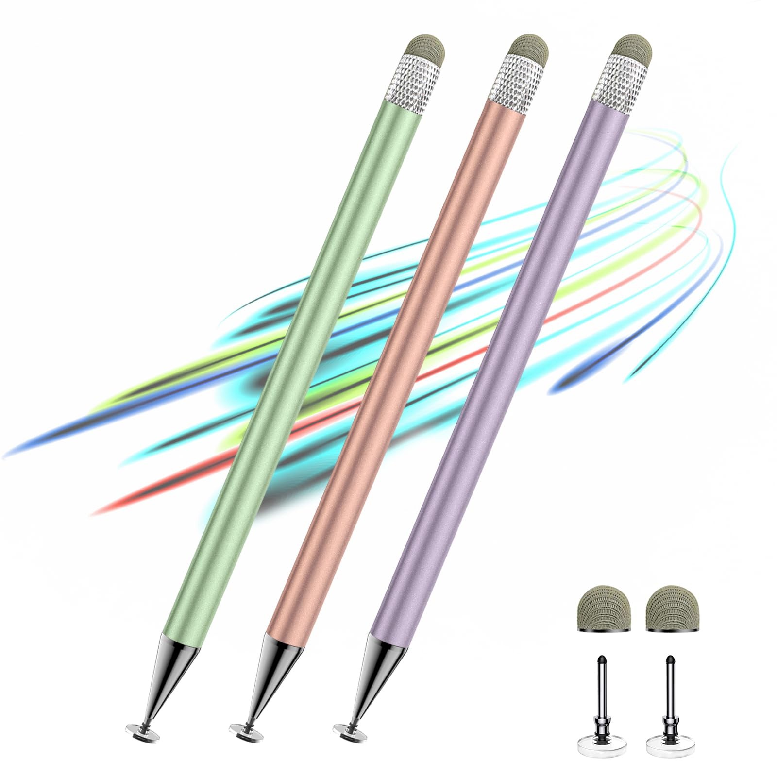 Stylus Pen for Touchscreen,3pcs 2in1 High Precision Green/Purple/Rose Gold