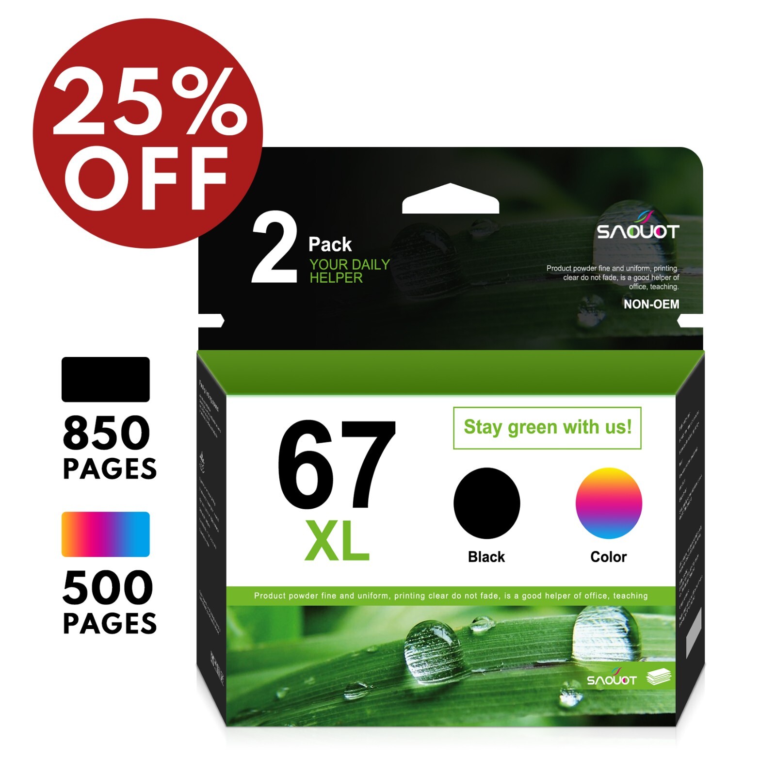 67XL Ink Cartridge 67 XL Replacement for HP 67 Ink ENVY 6000 DeskJet 2300 2330