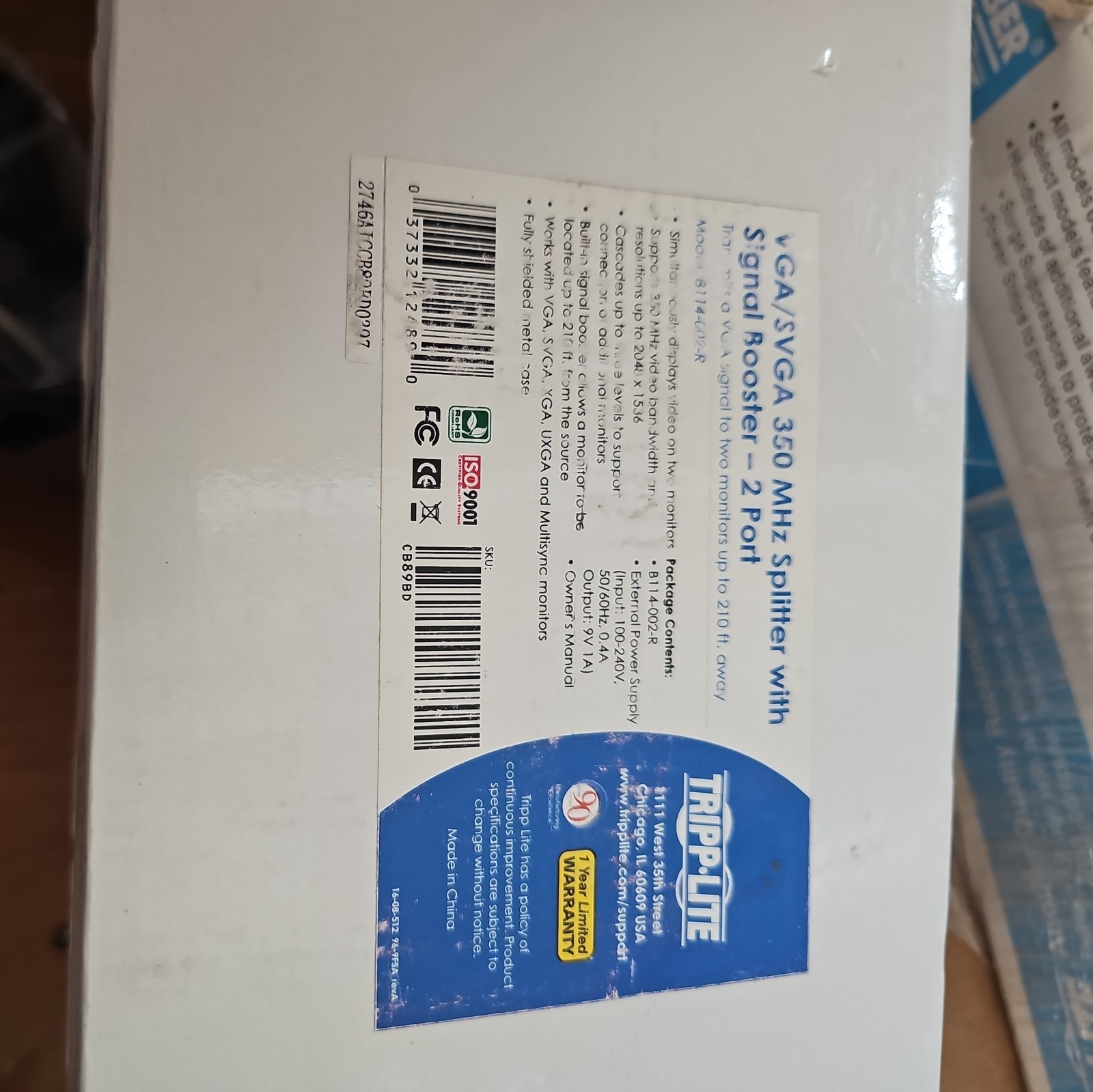 New Sealed TRIPP-LITE B114-002-R -- 2 Port VGA/SVGA 350MHz Splitter / Booste#145