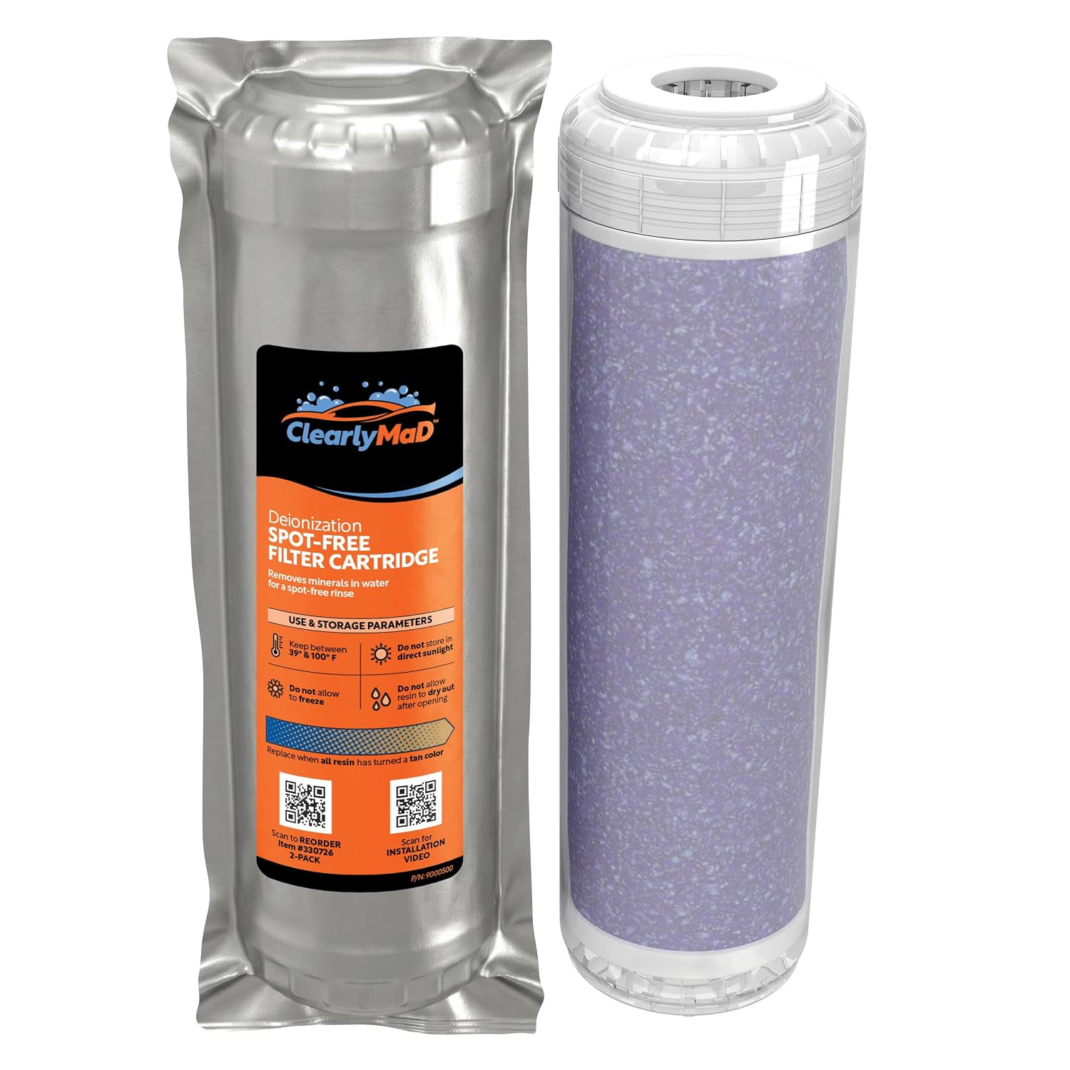 10 in Color-Changing Mixed-Bed DI Resin Cartridges, 2-Pack
