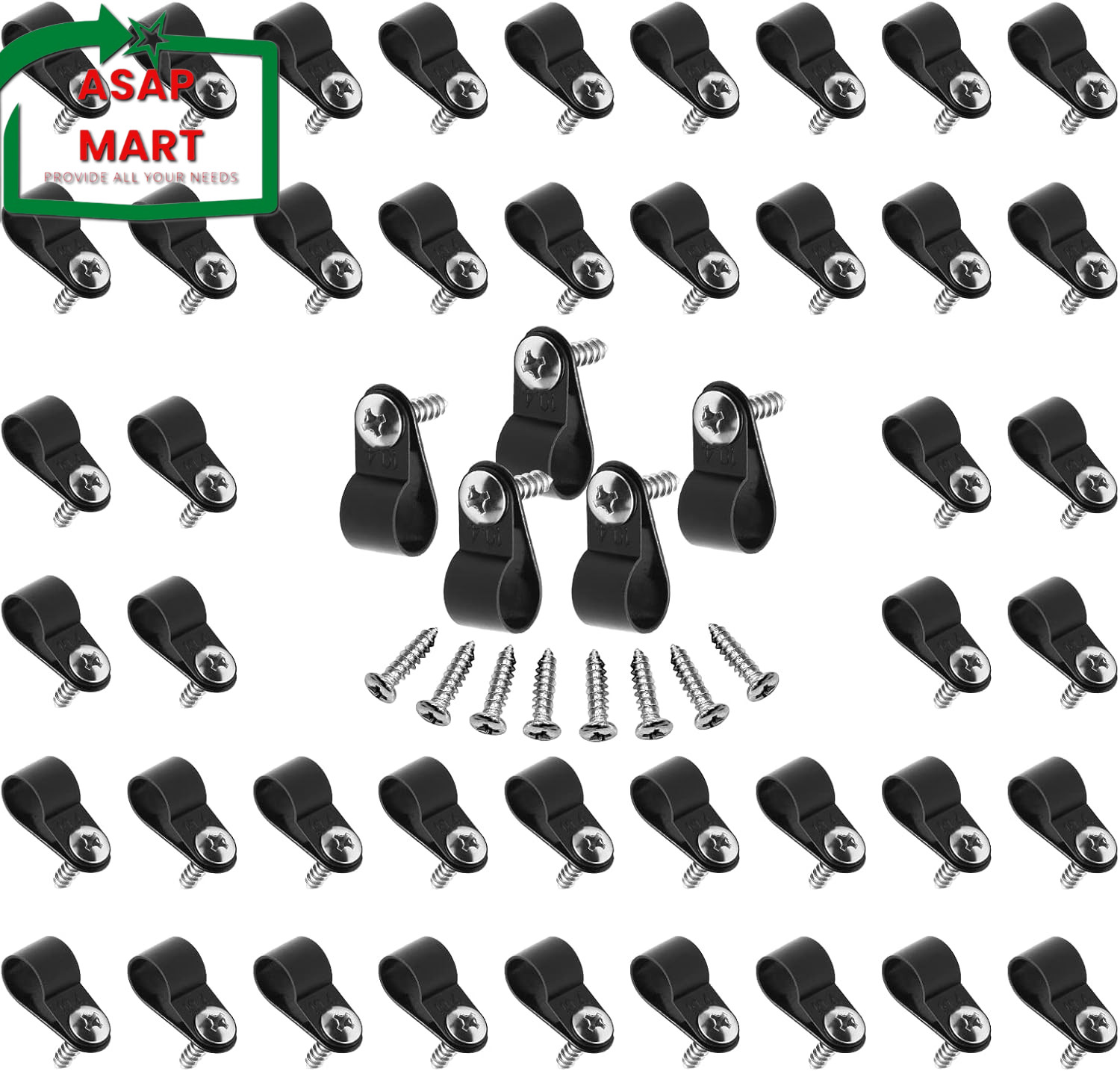 60Pcs 1/2 Inch Nylon Cable Clamps, R-Type Wire Cable Clips with M4 Screws, Screw