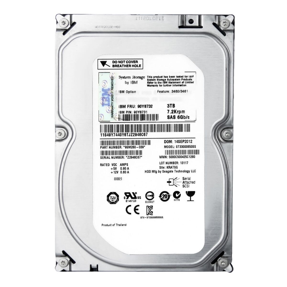 IBM System Storage Internal HDD 3TB 3.5in SAS-2 7200RPM 64MB 90Y8732/90Y8731