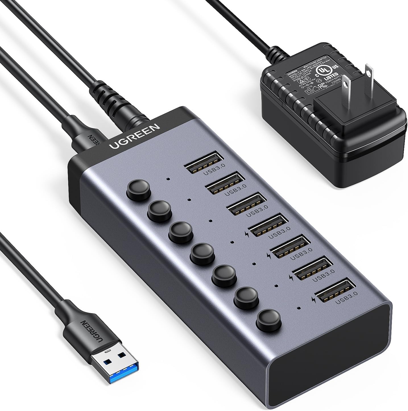 Multi-Device USB 3.0 Hub: 7 Ports with Smart Charging & 5Gbps Transfer