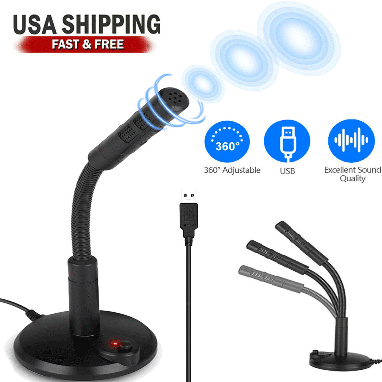 Computer Mini Condenser Microphone USB Stand Recording Mic For PC Desktop Laptop