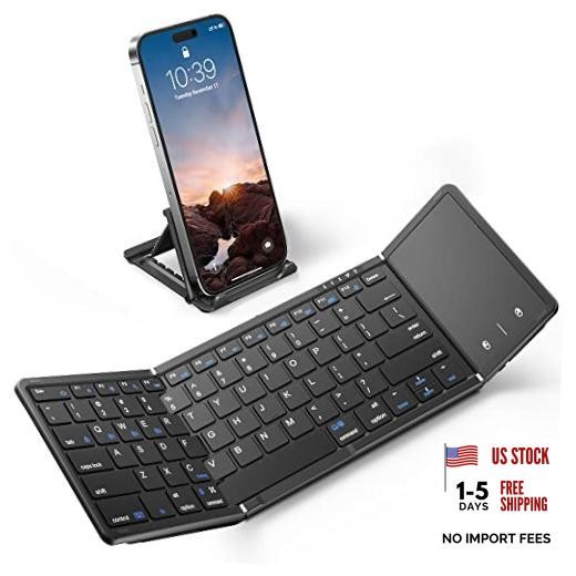 Full-Size Foldable Bluetooth Keyboard with Large Touchpad, Black Elegant Black