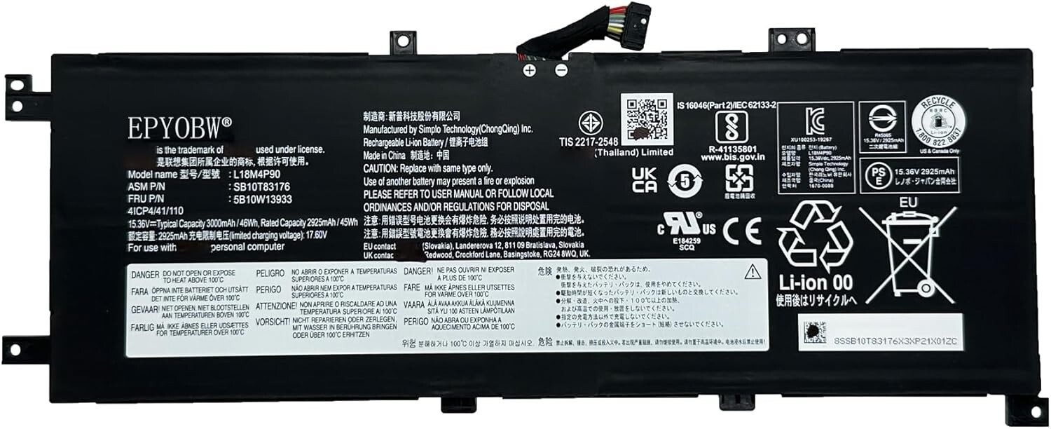 EPYOBW L18M4P90 Laptop Battery 46Wh Compatible with Lenovo ThinkPad