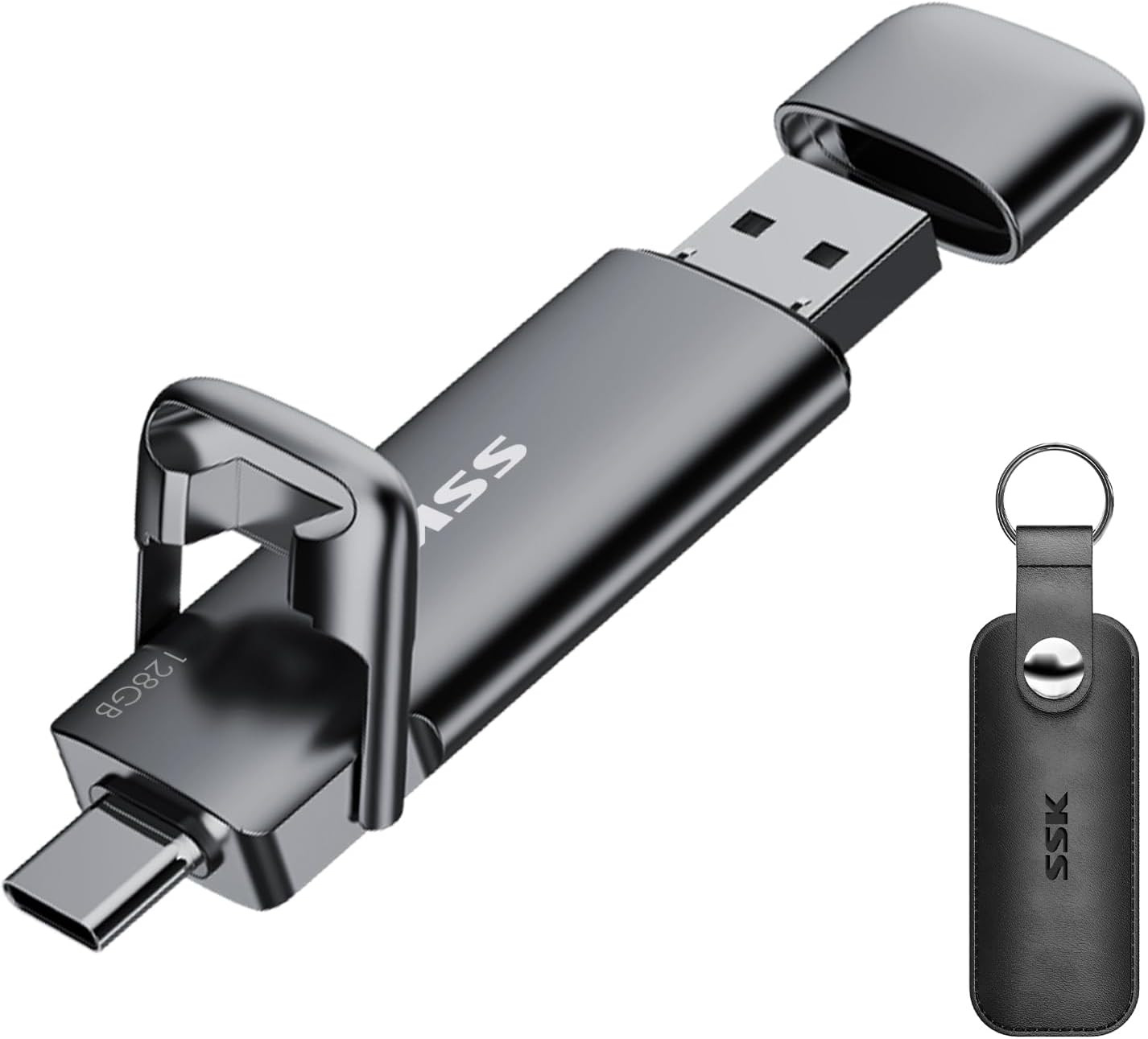 SSK 128GB Dual USB C Flash Drive,2-In-1 Type C+ USB a 3.2 Gen2 Solid State Thumb