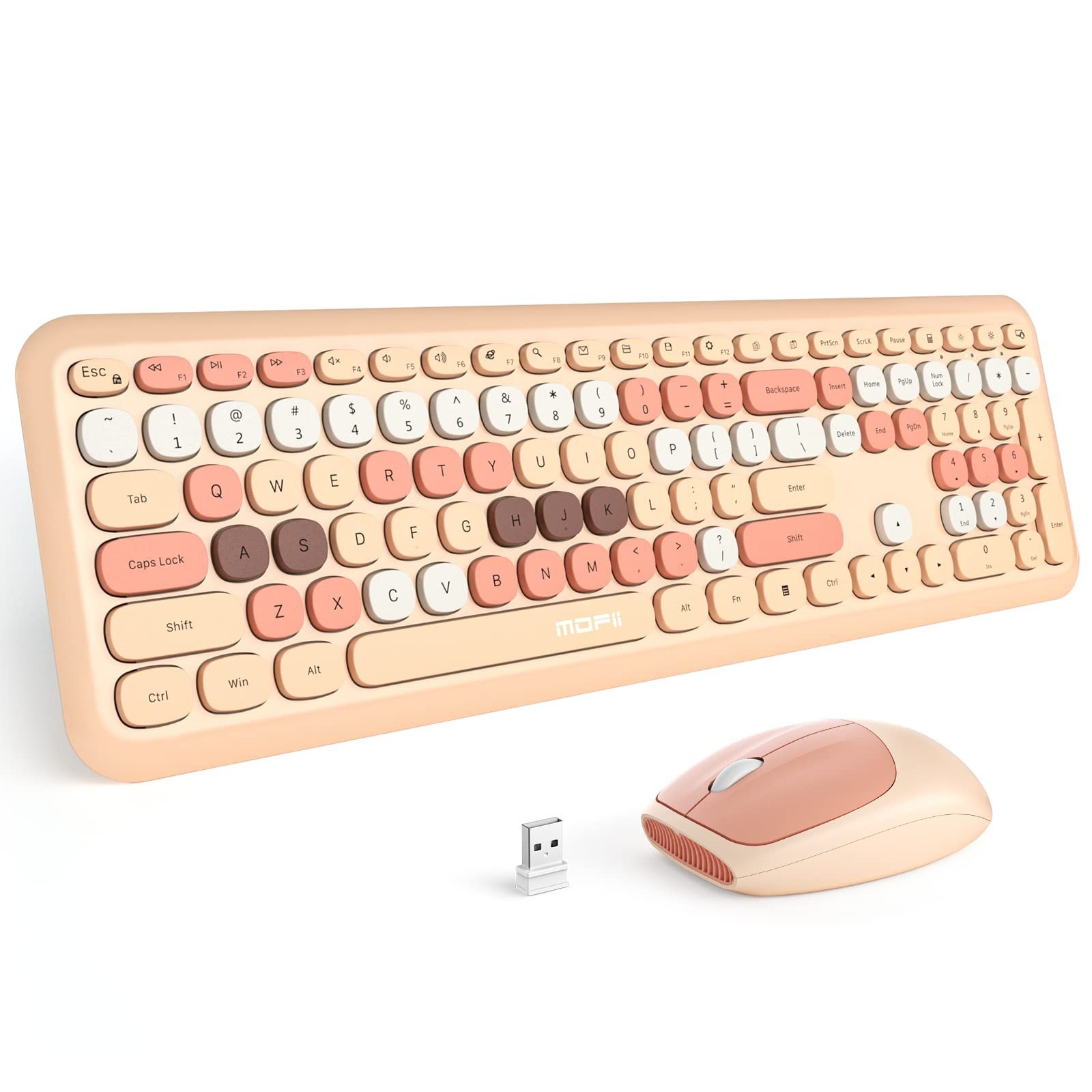 2.4G Wireless Keyboard Mouse Set Round Keys Plug Play for Windows Mac PC Laptop