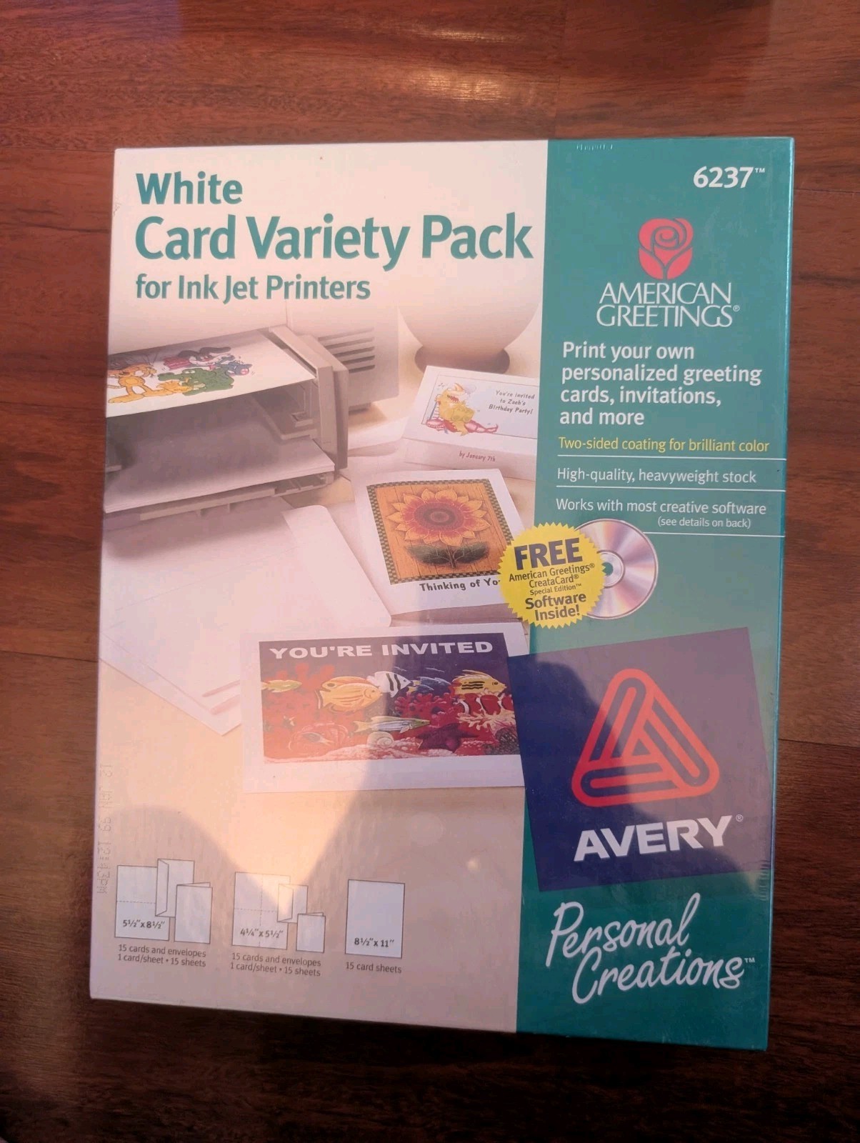 Avery 6237 White Card Variety Pack Inkjet Printer 45 Cards 30 Envelopes NEW SEAL