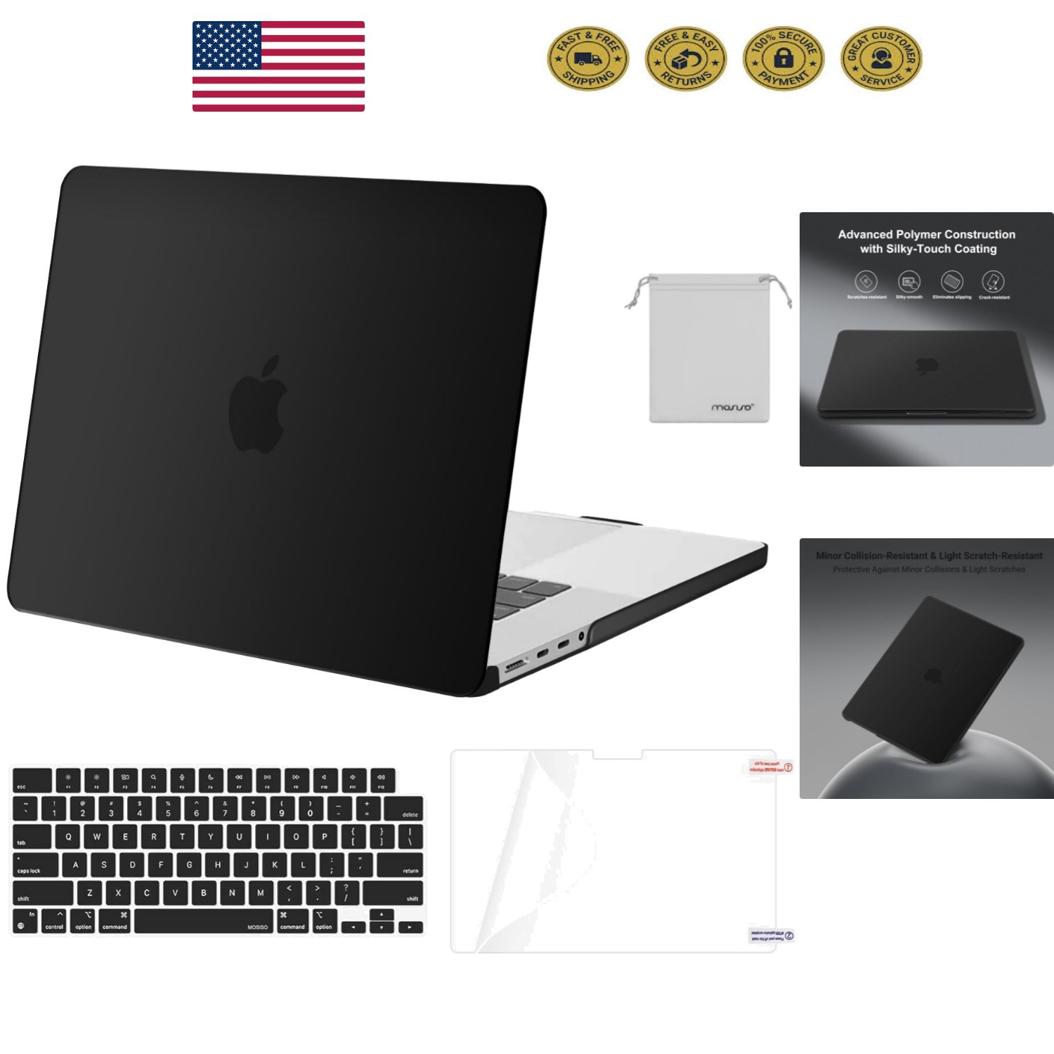 Elegant Black Hard Shell Case for MacBook Pro 16 Inch 2021-2026 - Includes Pr...