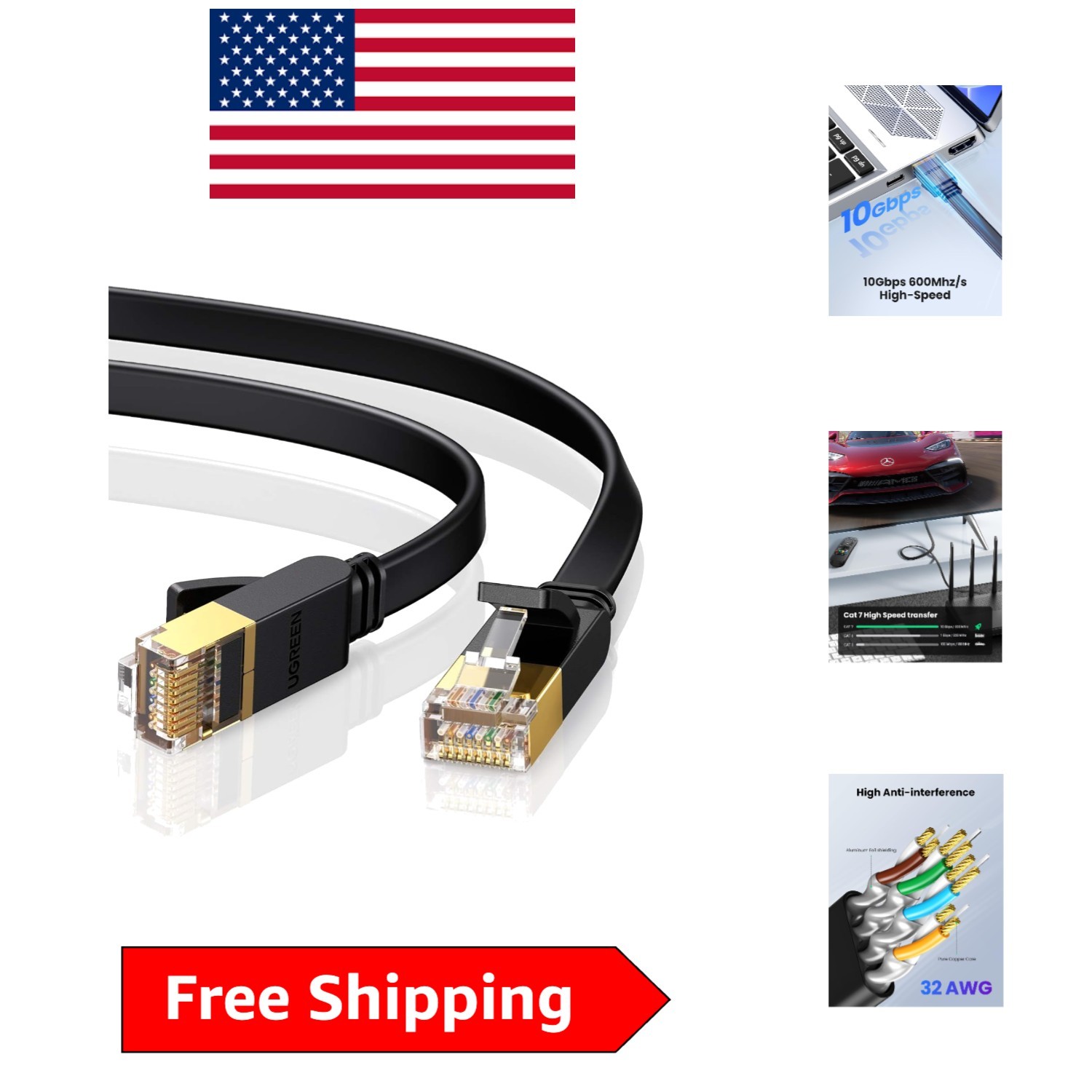 10Gbps Cat 7 Ethernet Cable, 50FT Flat Design for Seamless Gaming & Streaming