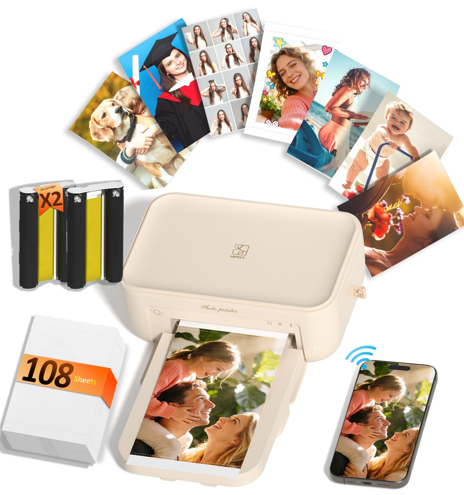 HPRT CP4100 4x6 Photo Printer, Beige, 108 Sheets + 2 Ribbons