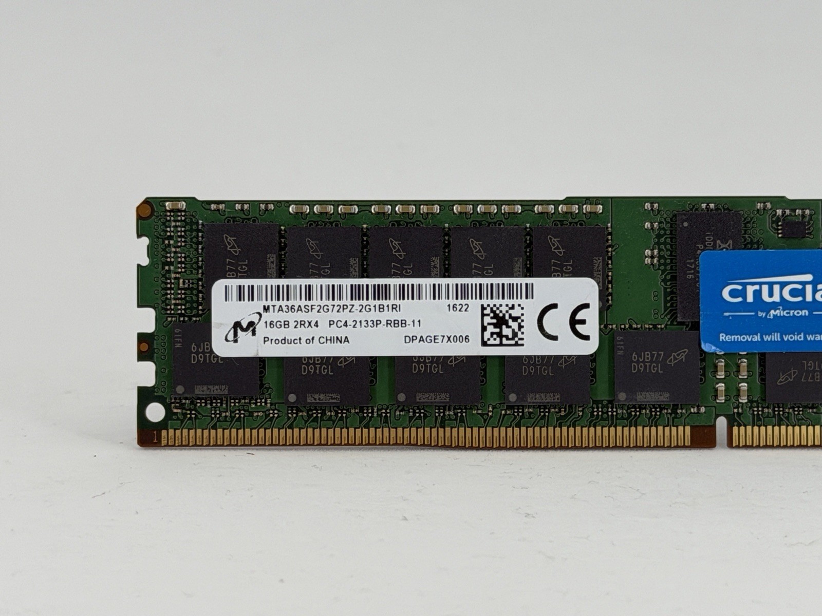 Micron 16GB DDR4 2133MHz RDIMM Server Memory (MTA36ASF2G72PZ-2G1) - Preowned