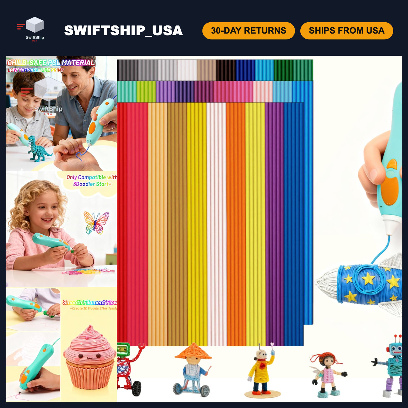320Pcs 32 Colors 3D Pen Filament Refill 2.5mm Low Temp Printing Supplies
