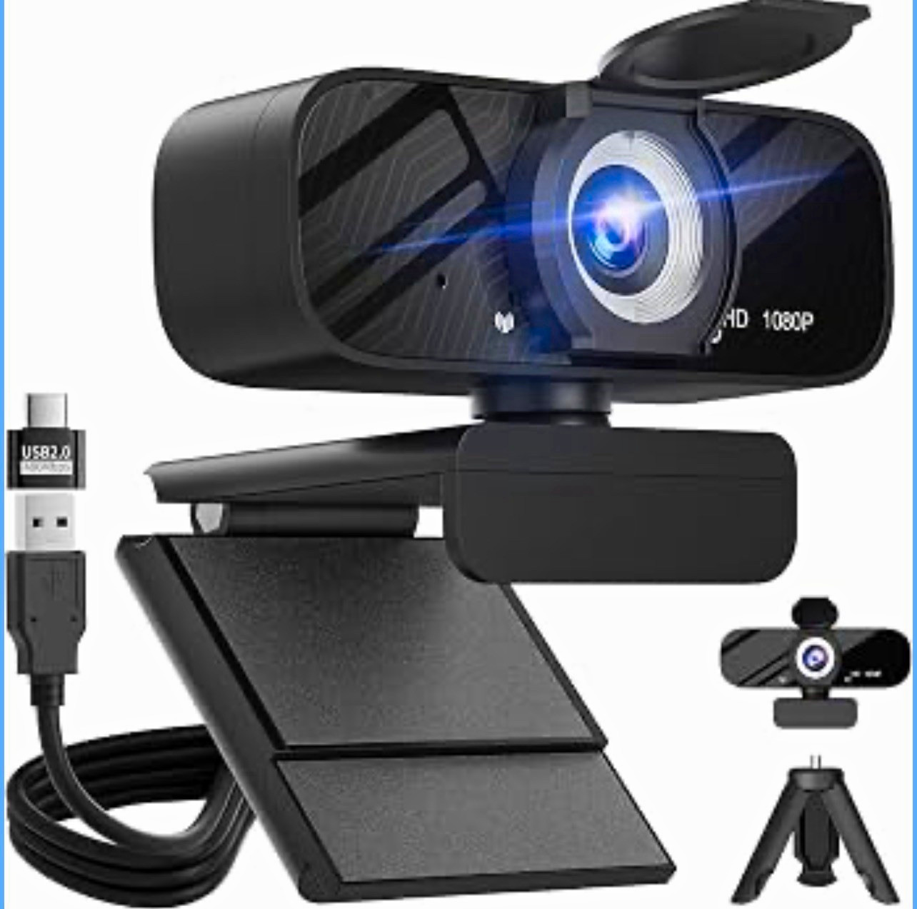 Full HD 1080P USB 2.0 Webcam 30fps Built-In Mic Noise Reduction Privacy Cover