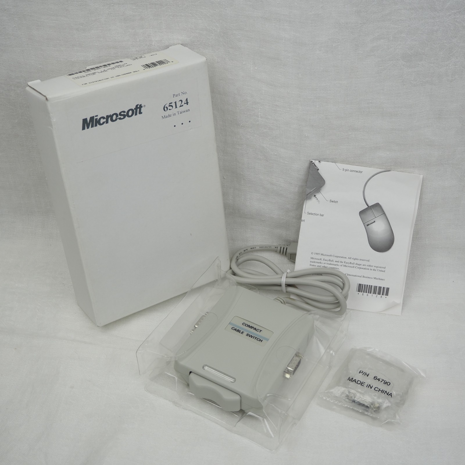 Vintage 1990's Microsoft Compact Cable Mouse Switch Computer Accessory No. 65124
