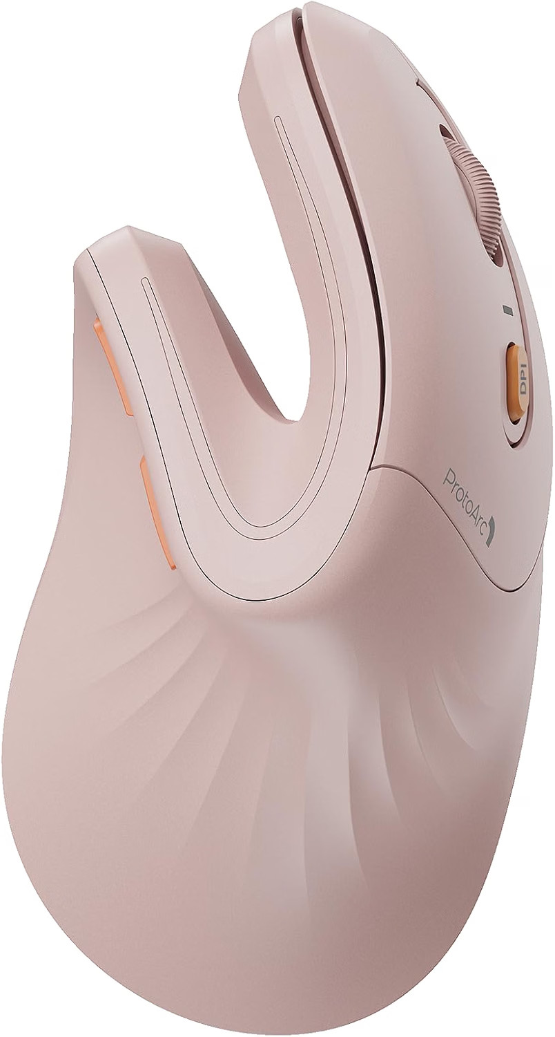 NEW ProtoArc EM11 NL Rechargeable Multi-Devices Ergonomic Vertical Mouse Pink