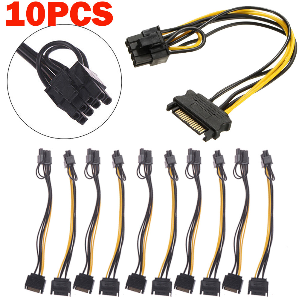 10x 15-pin SATA Male to 8-pin (6+2) PCI-E PCI Express Power Adapter Cable 8"