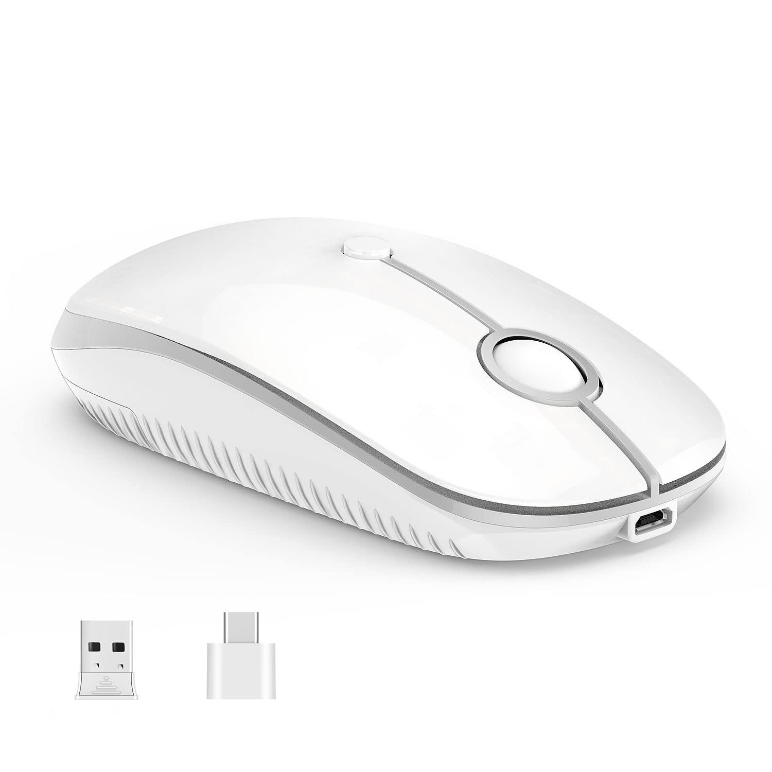 Type C Wireless Mouse, USB C MacBook Wireless Mouse, White Silver | Dual Mode...