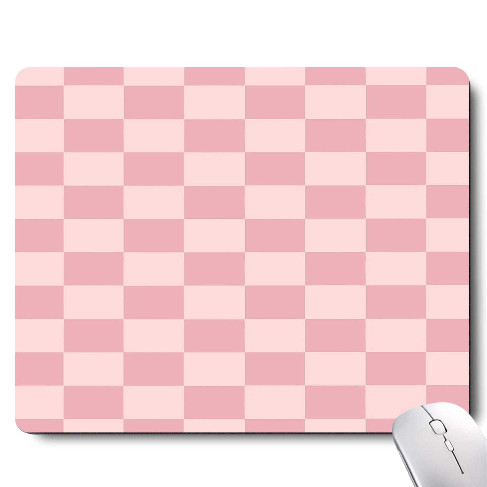 Pink Mouse Pads for Desk, Checkered Pattern Mouse Pad, Square Premium Texture Co