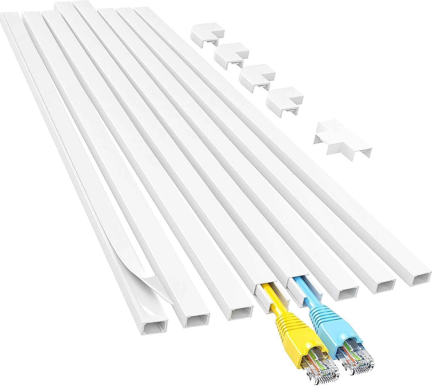 Cable Raceway 113in White Cord Hider Wire Management 8 Pack Wall Mount