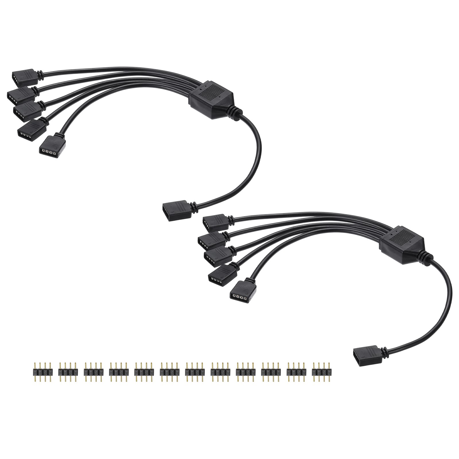 2 Pcs RGB Splitter Cable, 12V 12" 4 Pin 1 to 5 Female to Female, Black