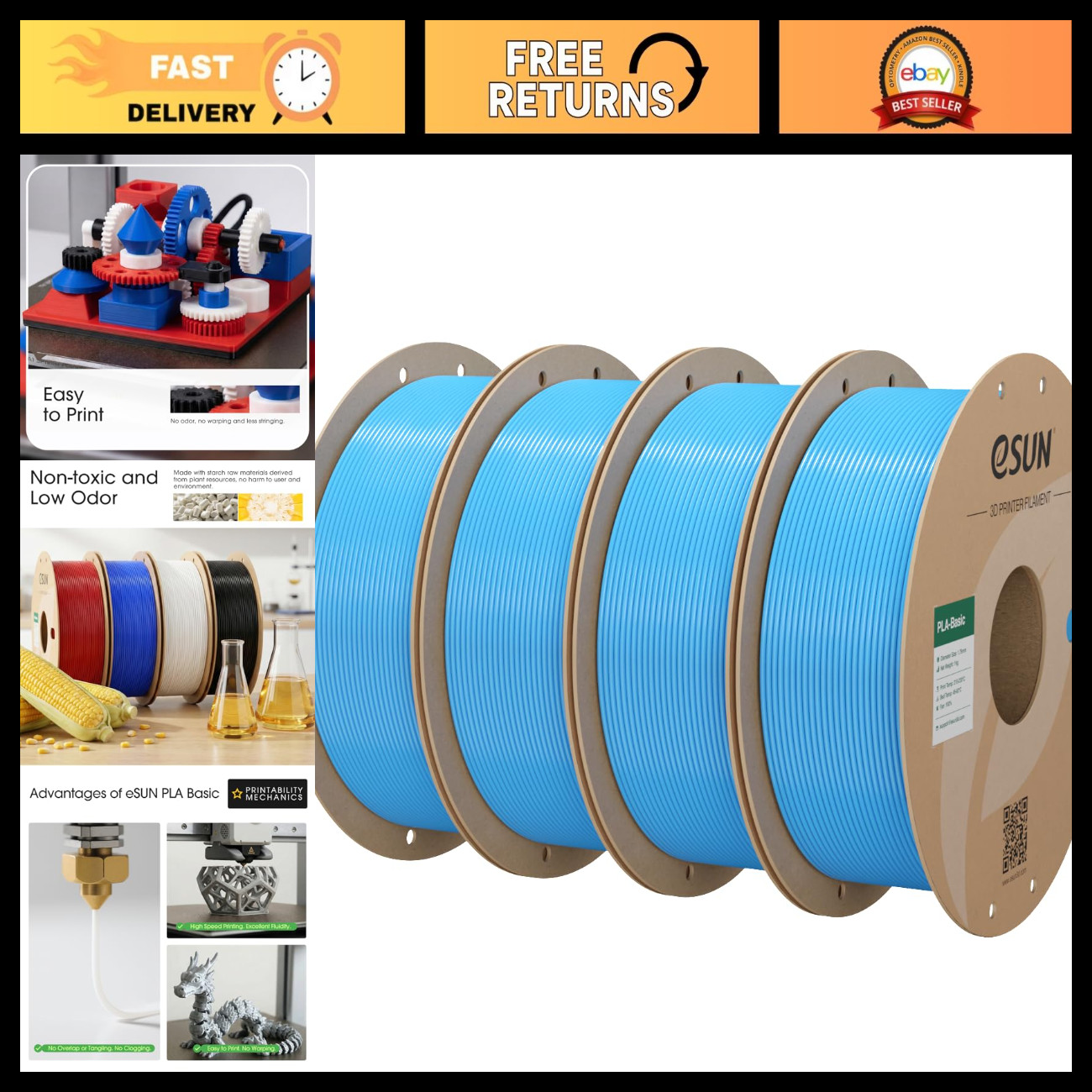 1.75mm 3D Printer Filament - Light Blue PLA, 4KG High-Quality Material for Print