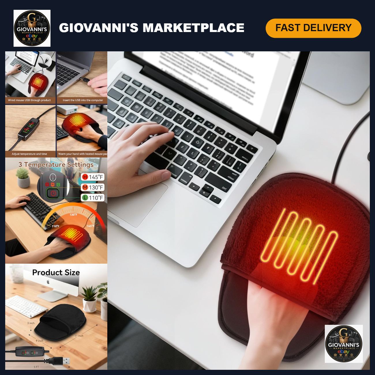 USB Heated Mouse Pad Hand Warmer for Desk - Gaming & Office Use, Fast Heating