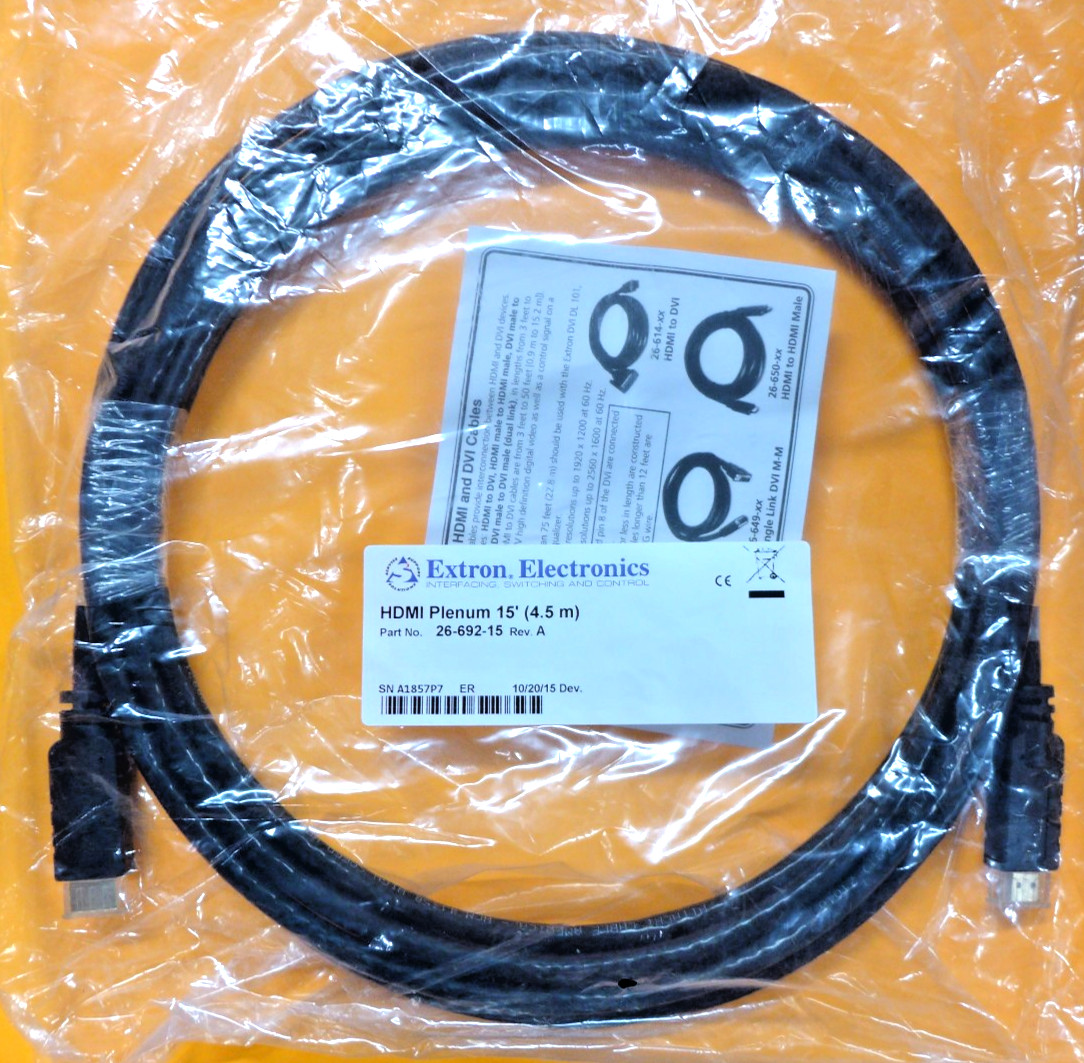 NEW Extron Electronics HDMI Plenum 15' Cable 26-692-15