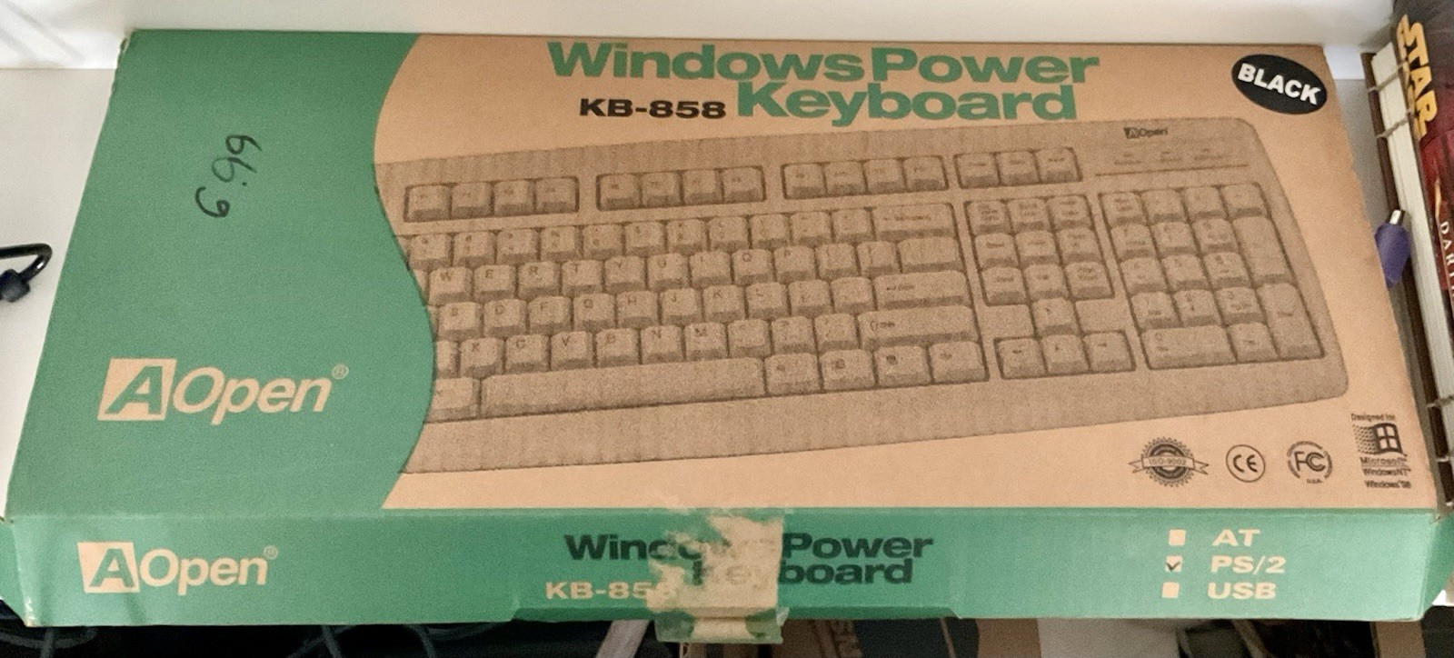 AOpen KB-855 Wired PS/2 Keyboard 107 keys- Vintage new in box Black