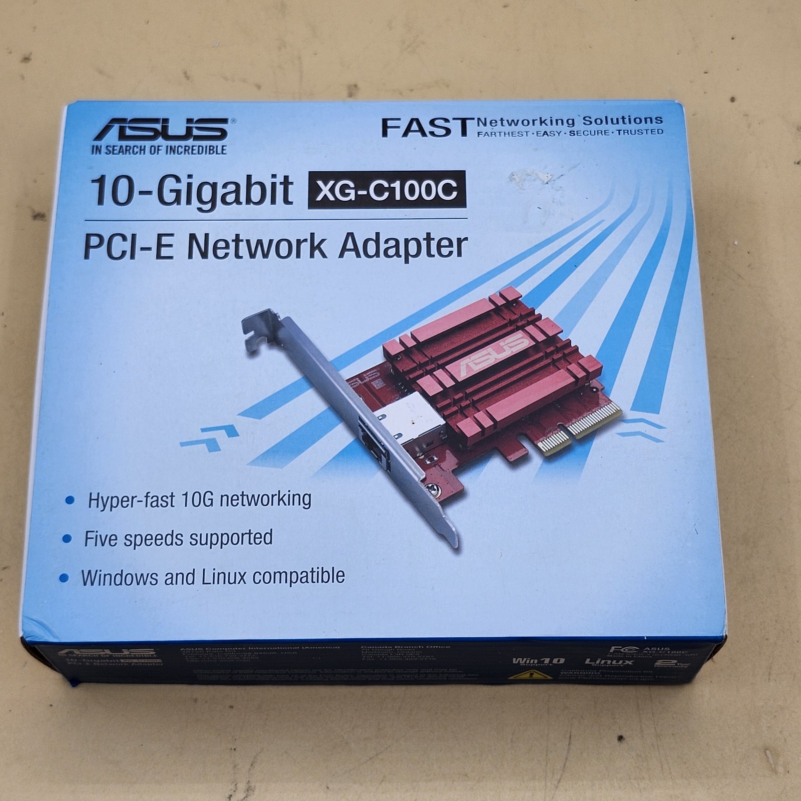 ASUS XG-C100C 10Gbps PCIe Network Adapter Card, 1-Port RJ-45 IEEE 802.3an