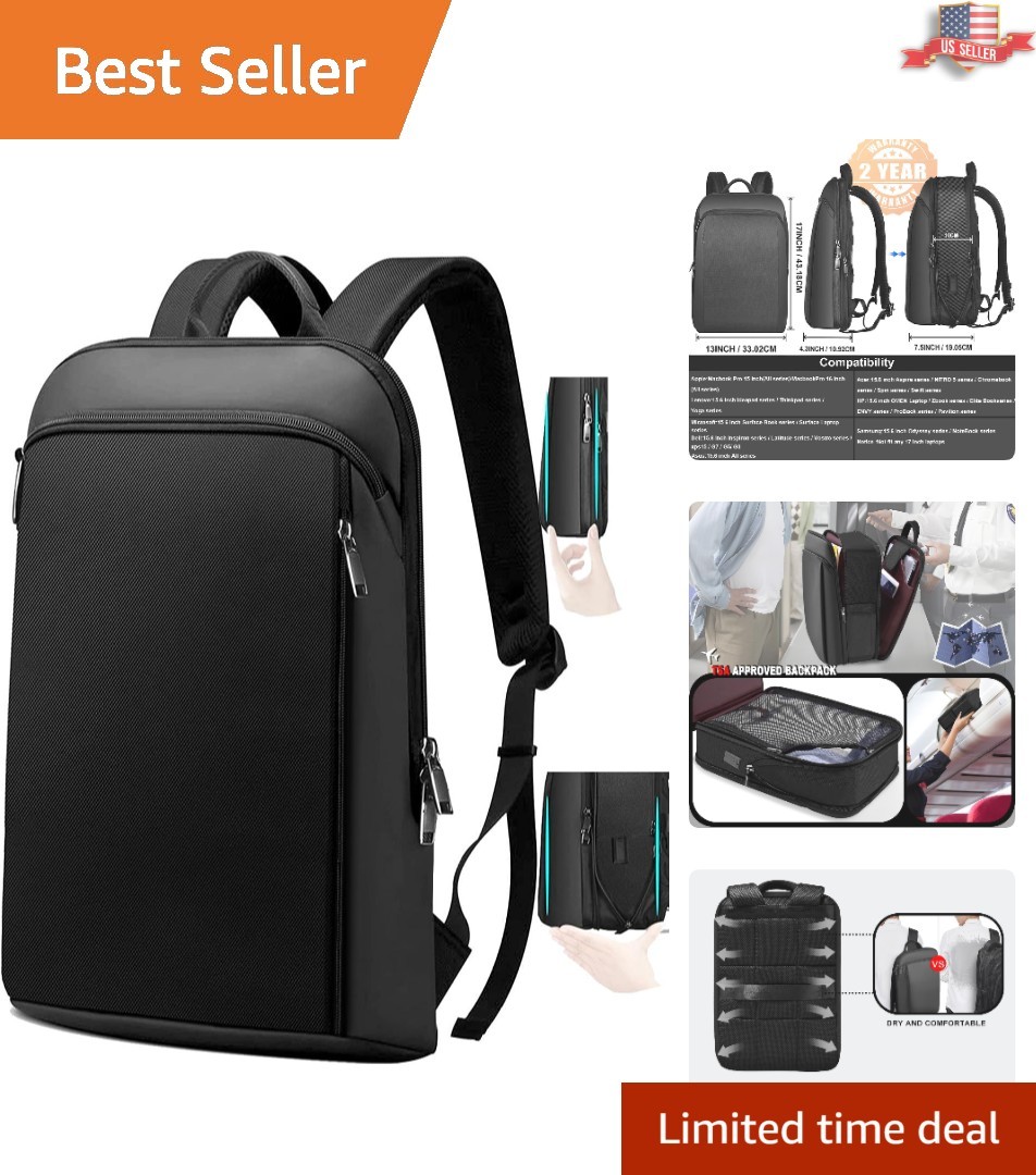 Slim Expandable Anti-Theft Laptop Backpack 15-16 Inch with USB Charging