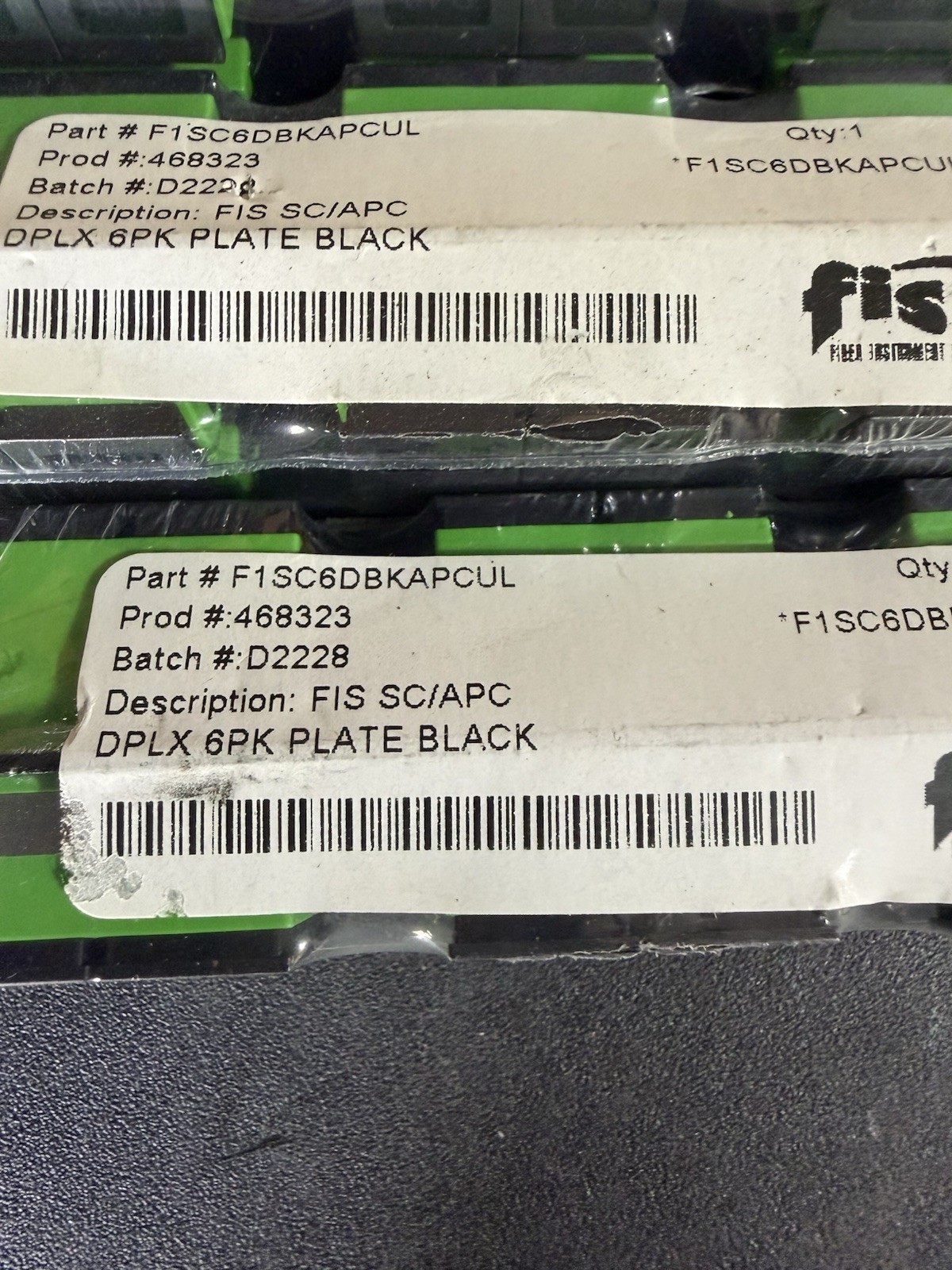 FIS Adapter Plate 6-Pack SC Duplex Singlemode APC Green Adapters Loaded