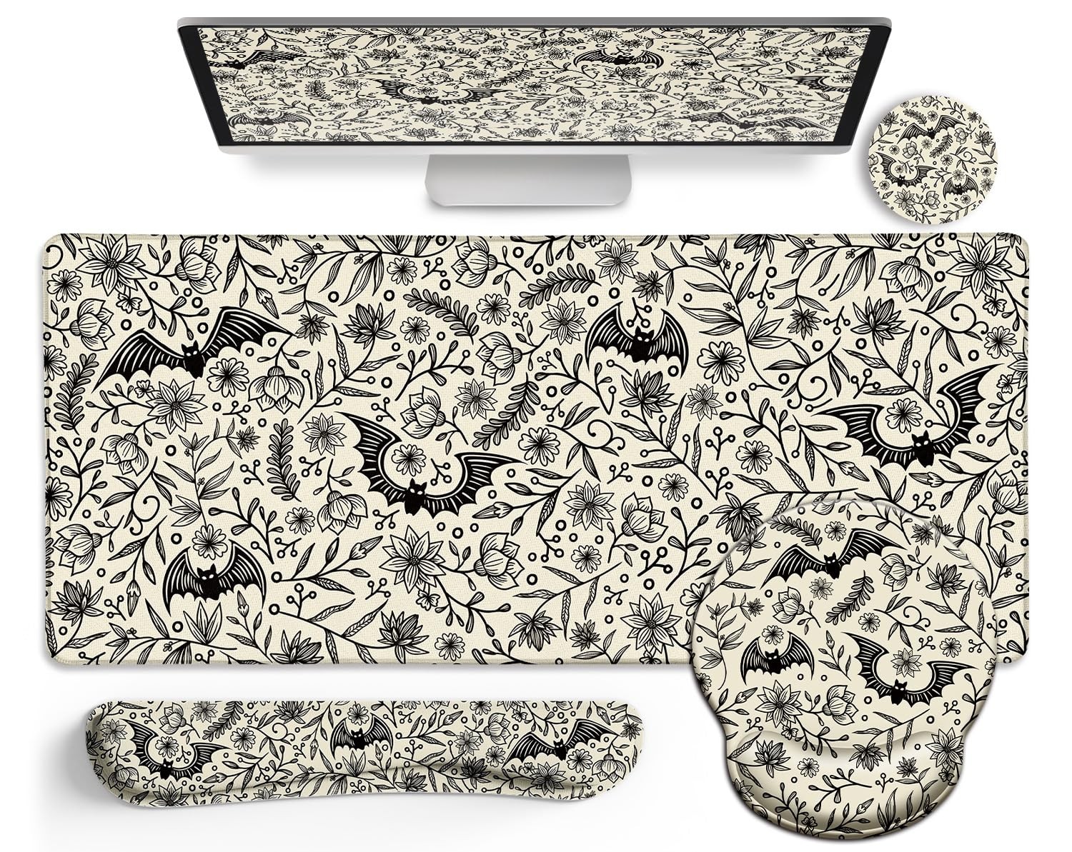 Goth Bat Ergonomic Mouse Pad Set Large Desk Mat For Desktop Gaming Gear