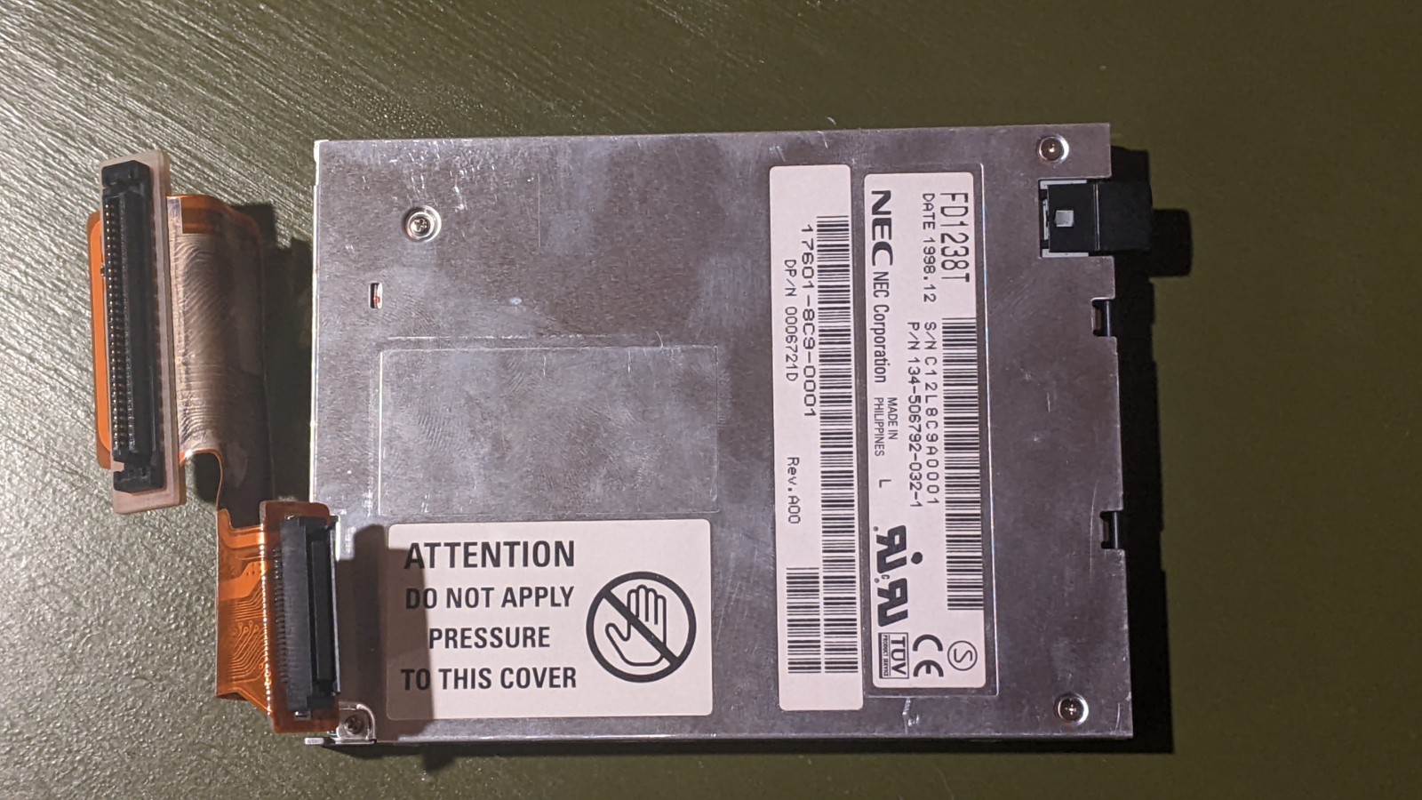 Vintage 1998 NEC 3.5" Floppy Drive FD1238T Untested for Parts or Repair