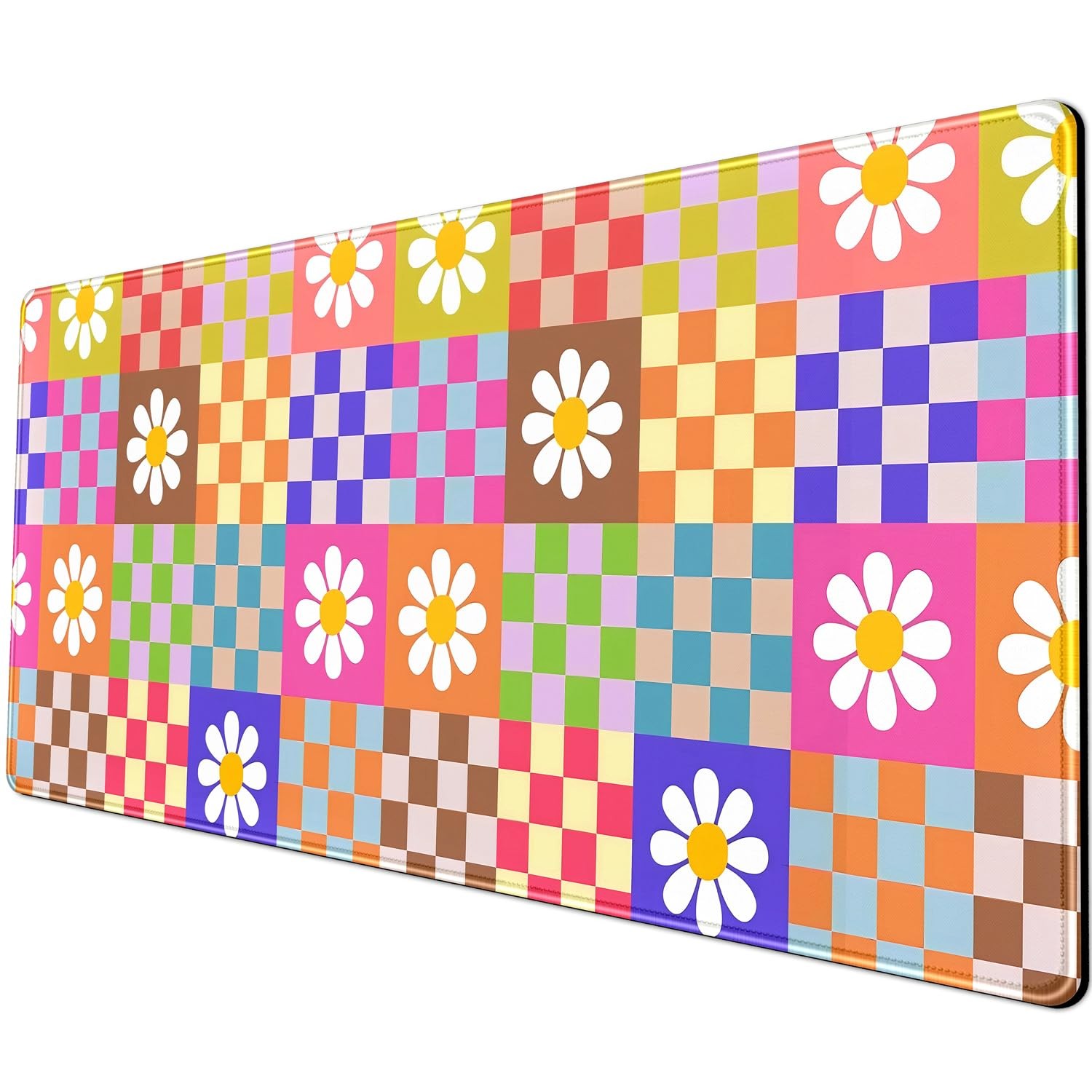 Pink Trendy Checkered Desk Mat Large Keyboard Mouse Pad 31.5x11.8 Inch