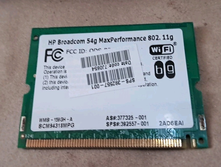 Wireless (Wi-Fi) Card, HP Broadcom 54g Max Performance 802.11g 