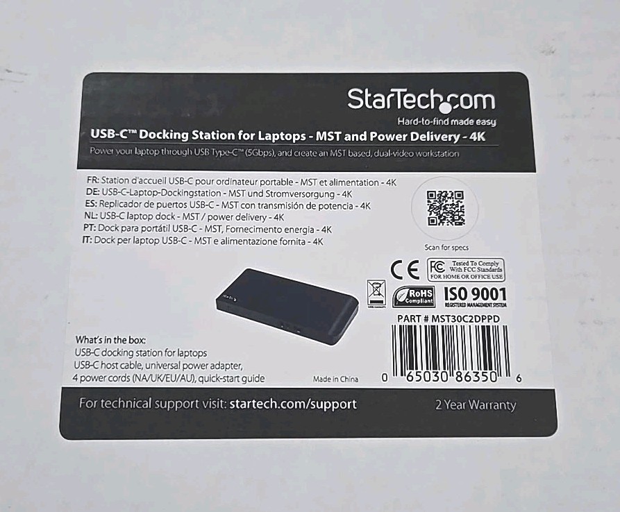 StarTech Dual Monitor USB-C Laptop Docking Station 4K HDMI DisplayPort USB 3.0 +