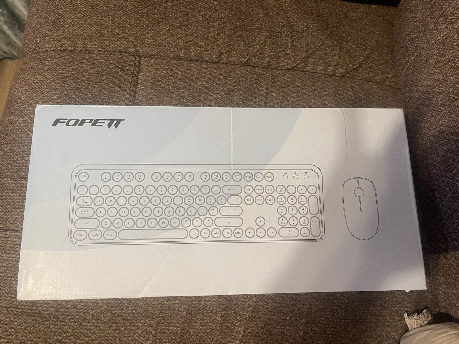FOPETT Wireless Keyboard and Mouse Combo Retro Round Keycaps Gray Black Mixed