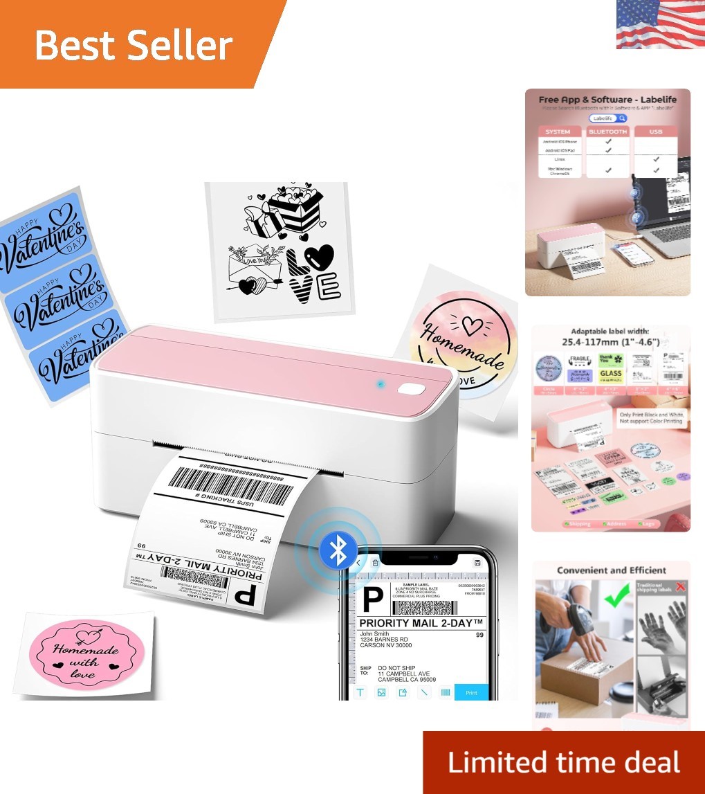 Compact Bluetooth Thermal Printer for Shipping - Monochrome, Fast and Reliable