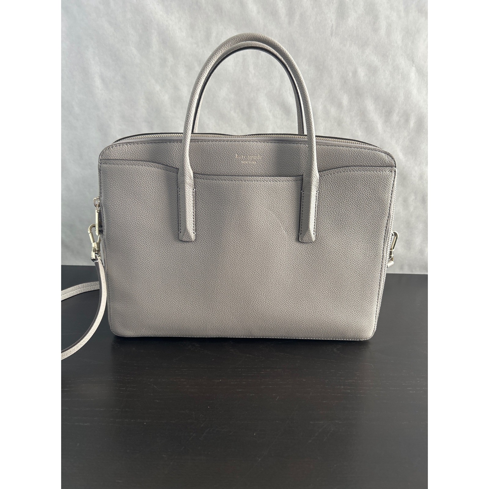 Kate Spade Grey Pebbled Leather Laptop Bag Briefcase Crossbody Messenger Bag