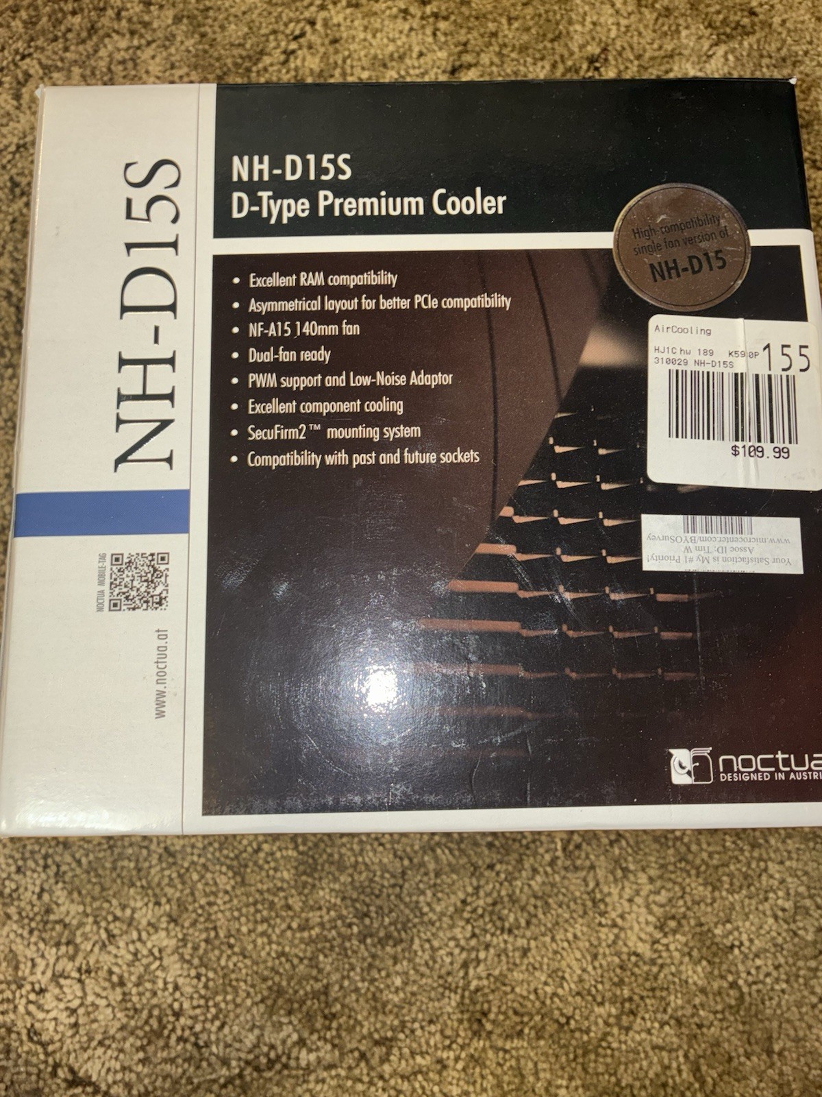 Noctua NH-D15S CPU Heatsink/Fan 140mm PWM SSO2 for LGA115x/1200/2011 Brand New