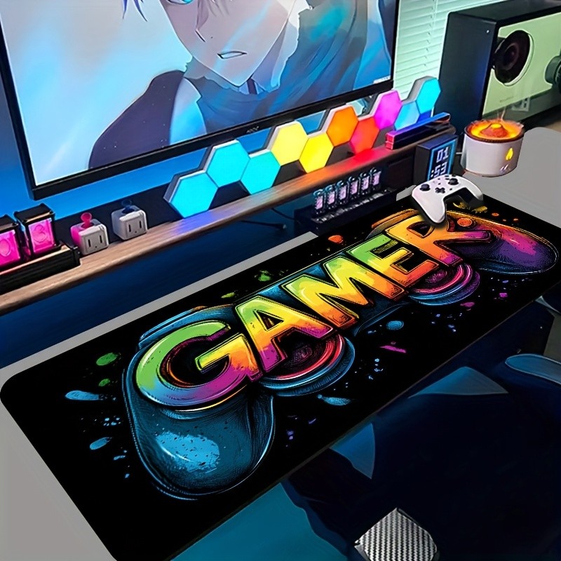 1pc Large Non-Slip Gaming Mouse Pad with Vibrant Gamepad Pattern - Durable Pol
