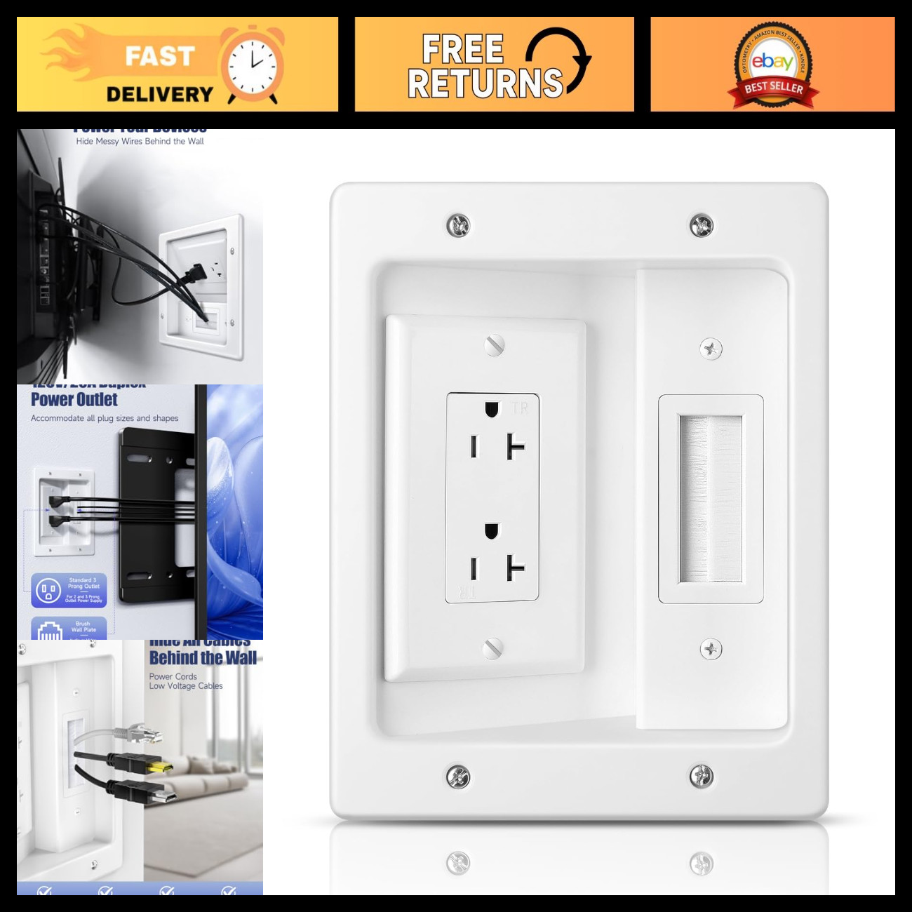 Wall Cable Concealer Kit - In-Wall Cable Management for TV & Recessed Outlets, H