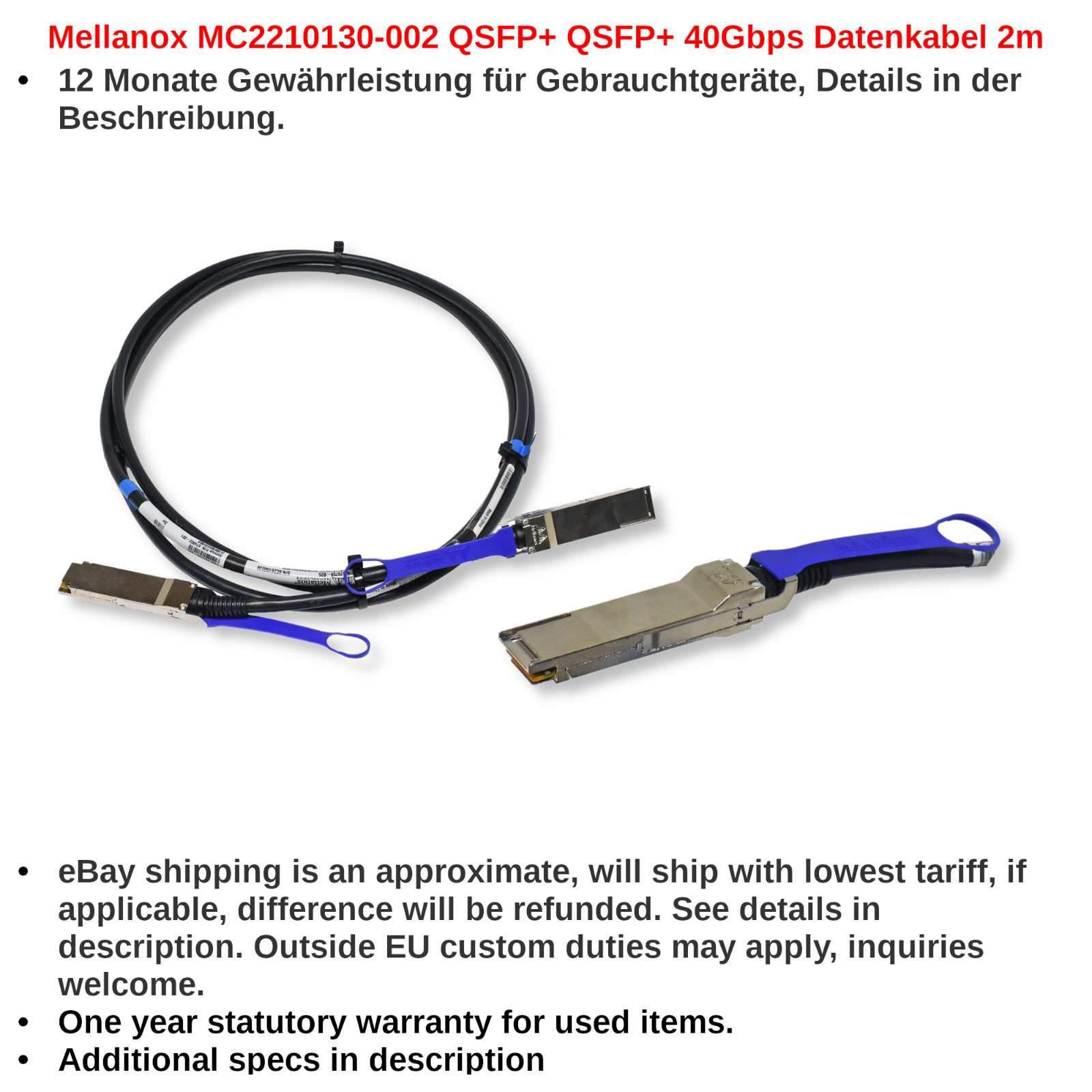 Mellanox MC2210130-002 QSFP+ QSFP+ 40Gbps Data Cable 2m
