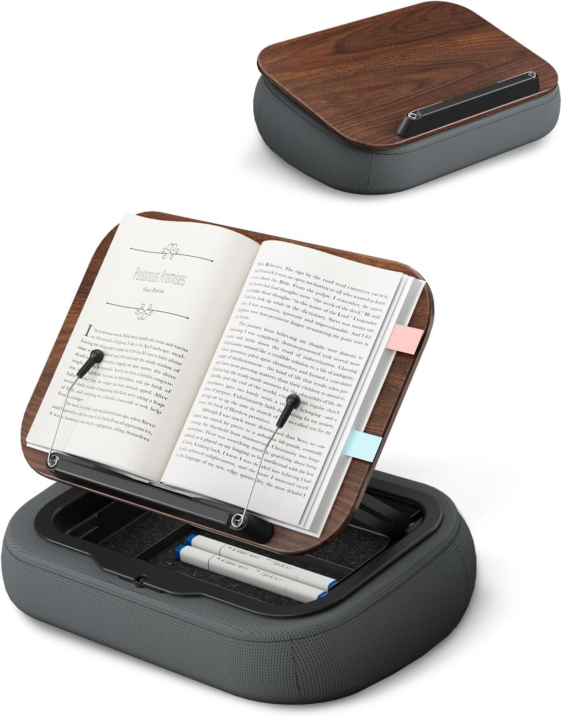 Lap Book Pillow Stand with Storage, Adjustable Beanbag Reading Pillow with Dark