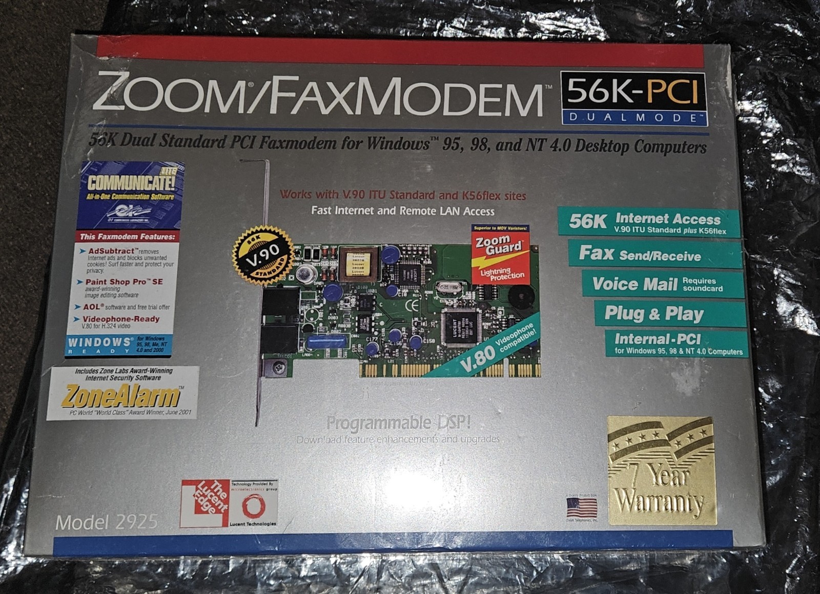 NIB Zoom Fax Modem 56K-PCI Dual Mode for Windows 95, 98, NT 4.0 Desktop Computer