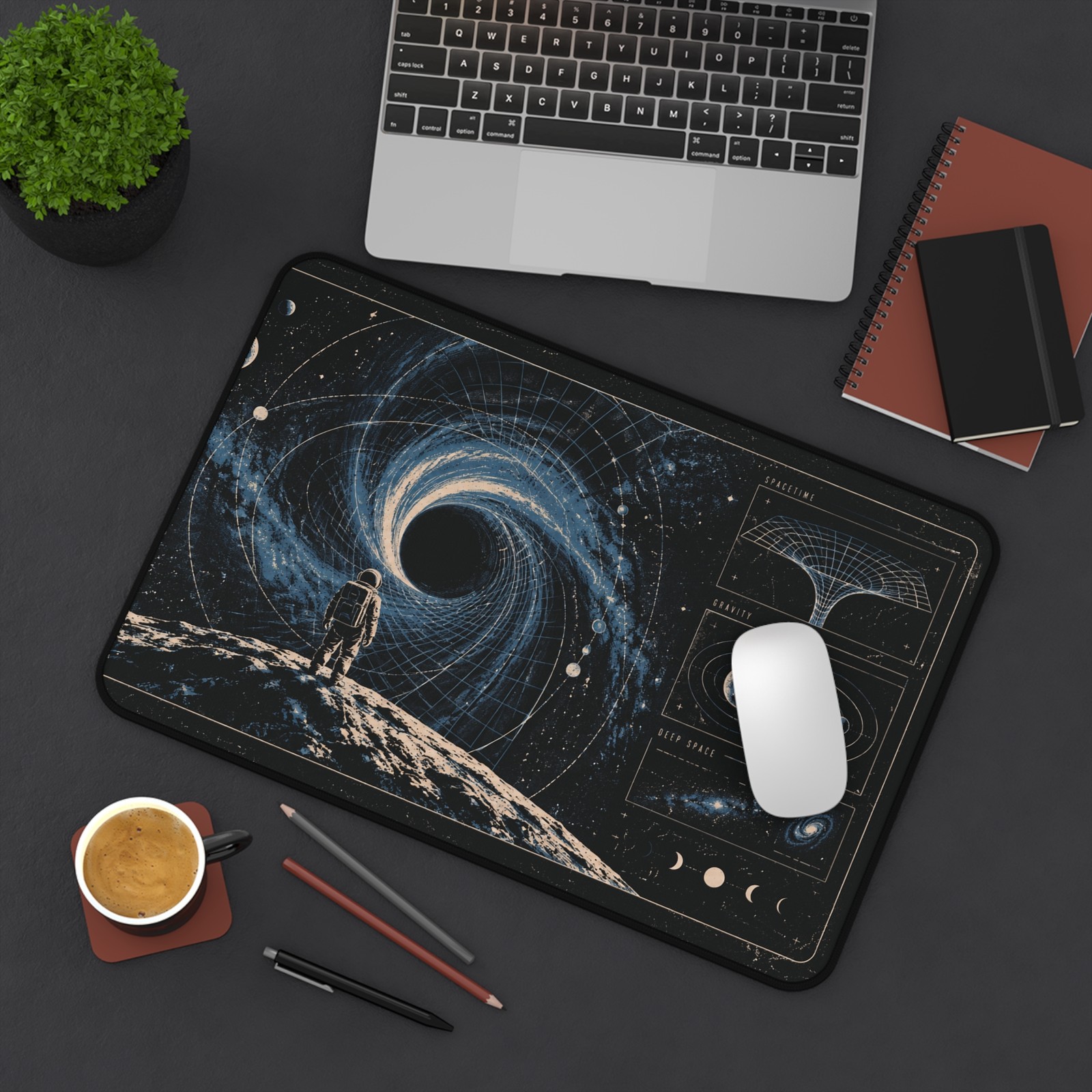 Black Hole Astronaut Desk Mat Mouse Pad | 2 Sizes | Space Science Art.