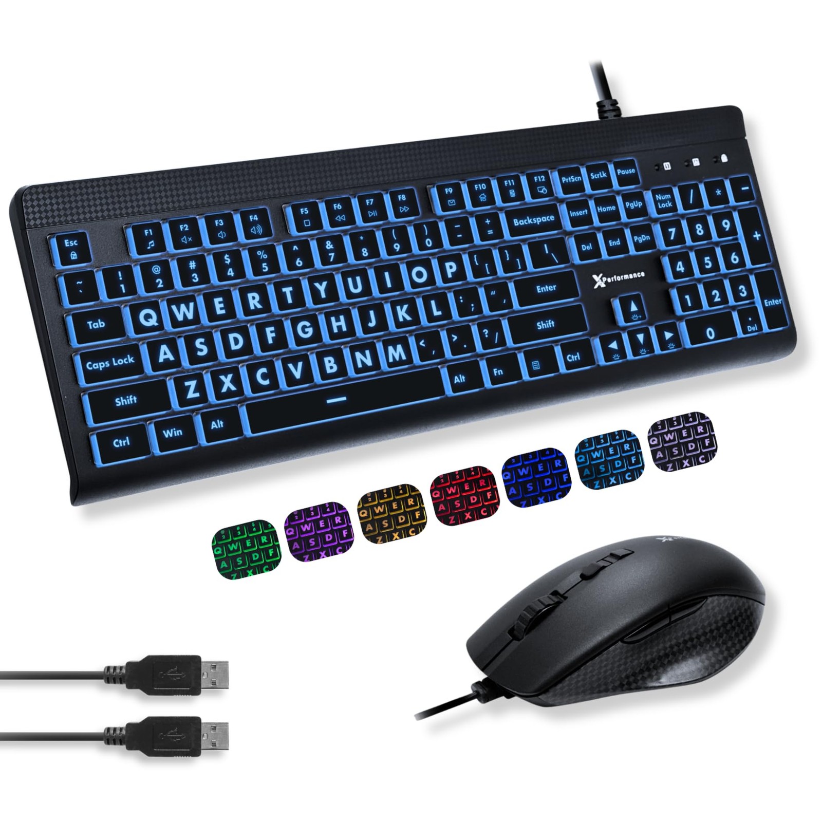 X9 Performance Wired Keyboard and Mouse Combo - Large Print Backlit Keys for...