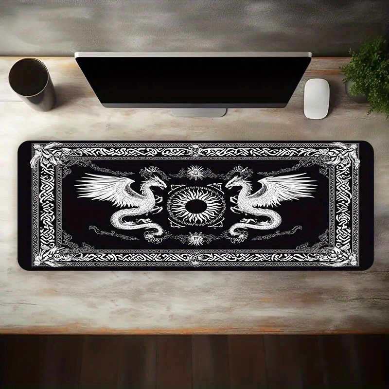 1pc Multi-Size Large Gaming Mouse Pad with a Black And White Dragon-Patterned